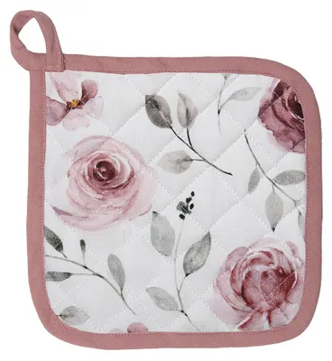 Produktbild von Clayre & Eef Topflappen 20x20 cm Weiß Rosa Baumwolle Rosen