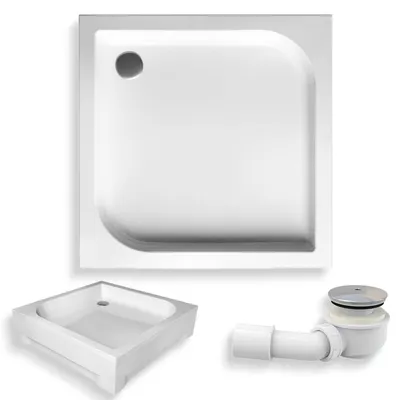 Zdjęcie produktu dla Brodzik Prysznicowy Kwadratowy 80x80x24 z Obudową Akrylową, Akrylowy, Gładki | w zestawie - Syfon, odpływ ⌀50 mm + nogi (stelaż) | BADLAND TENOR