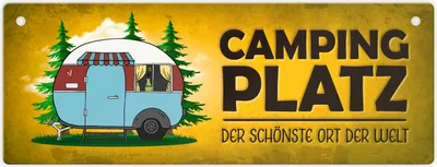 Produktbild von Campingplatz Metallschild XL mit Wohnwagen Motiv