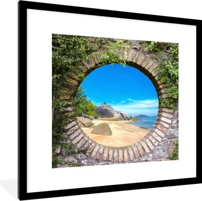 Produktbild von MuchoWow® Gerahmtes Poster Sommer - Strand - Aussicht - Tropisch 40x40 cm - Poster mit Schwarzem Bilderrahmen Wandposter Rahmen Foto Bilder - Poster - Plakat im Rahmen