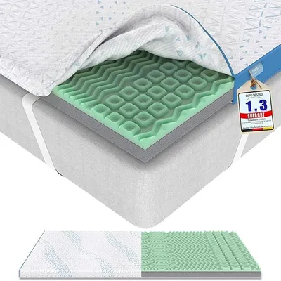 Image de Topper de matelas 7 cm, modèle H5/H6 – Topper de 160x200 cm, avec mousse à mémoire de forme contenant du gel et du charbon de bambou, structure optimisée à 7 zones pour un soutien plus précis, housse en Lyocell lavable, adapté aux lits à sommier tapissier et aux canapés-lits