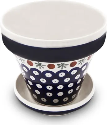 Produktbild von Original Bunzlauer Keramik Blumentopf mit Unterschale H=11,8/2,8cm D=14/11,8cm Design 41