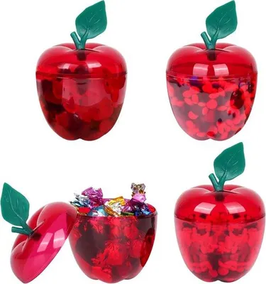Produktbild von Große rote Apfelbehälter 4er Pack, transparent, für Kekse, Süßigkeiten, Spielzeug, Snacks