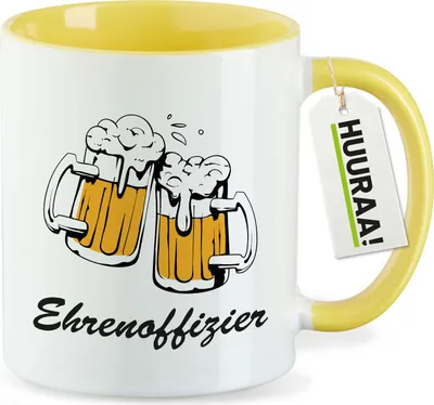 Produktbild von Huuraa Kaffeetasse Ehrenoffizier Schützenfest 330ml Gelb Keramik Kaffeebecher Geschenkidee