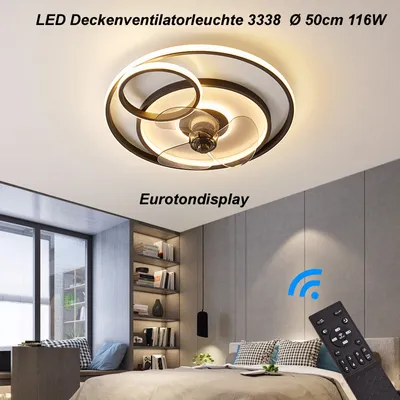 Produktbild von Stropný ventilátor s LED osvetlením 3338 Stropné svietidlo čierne Ø 50cm 116W s diaľkovým ovládaním Farba svetla/jas nastaviteľný stmievateľný LED stropné svietidlo stropný ventilátor