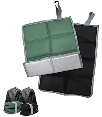 Produktbild von 2er Set Thermo Sitzkissen Outdoor Faltbar Sitzmatte Komfort Sitzunterlage Wasserdicht Thermositzkissen für Picknick Freien Camping Wandern Zubehör mit Tragetasche (Schwarz/Grün)