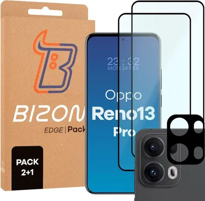 Produktbild von Bizon Edge 2 Pack 2x gehärtetes Glas + 1x Linsenschutz für Oppo Reno13 Pro