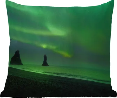 Produktbild von MuchoWow® Outdoor Kissen - Nordlichter - Meer - Island - 40x40 cm - Wetterfest - Lounge Kissen - Kopfkissen - Interieur - Polster mit Bild