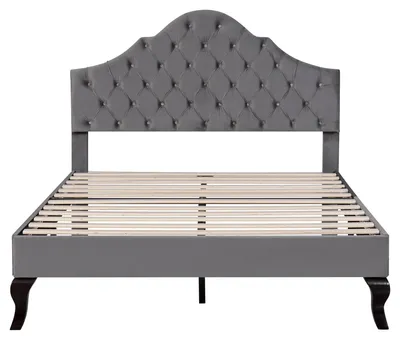 Image de Lit, revêtement en velours, tête de lit réglable, GRIS FONCÉ, 90 × 200 cm