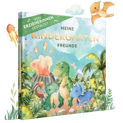 Produktbild von EULENTALER® Freundebuch Kindergarten Dino I von Erzieherinnen gestaltet I Handgemalte Dinosaurier I Geschenk Kindergartenstart