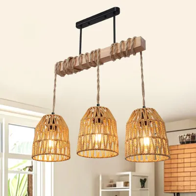 Produktbild von Pendelleuchte Esstisch Rattan Hängelampe Esszimmer Lampe Hängend Vintage Esstischlampe Hängend für Küchen Esszimmer Wohnzimmer