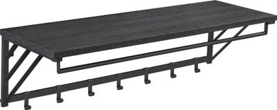 Wandregal mit Garderobenhaken, Kleiderstange zur Wandmontage im Industrial Design, Flurgarderoben Set aus Holz mit Metall, Maße B 90 cm x H 26 cm x T 30 cm, schwarz