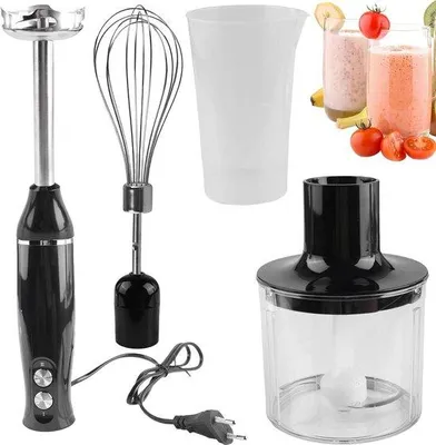 Image de Mixeur plongeant électrique 4-en-1 - mixeur plongeant en acier inoxydable - mixeur plongeant 500 W - appareil de cuisine pour la préparation des repas de bébé et des smoothies - noir