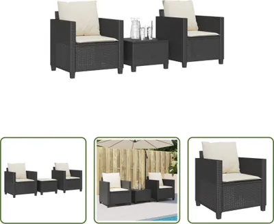 Produktbild von The Living Store 3-tlg. Bistro-Set mit Kissen Schwarz Poly Rattan
