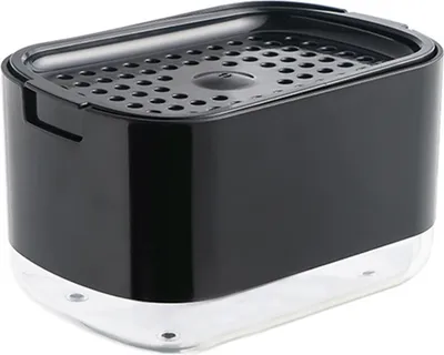 Zdjęcie produktu dla Dozownik mydła z uchwytem na gąbkę, mechanizm tłokowy z tworzywa PP/PET, pojemnik na mydło do ściereczek kuchennych i środków czyszczących, kolor czarny