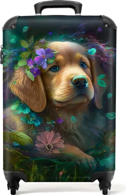 Produktbild von NoBoringSuitcases.com® Koffer Handgepäck Trolley Rollkoffer Kleine Reisekoffer mit 4 Rollen - Hund - Welpe - Blumen - Natur - Golden Retriever - Cabin Size < 55x40x23 cm & 55x40x20 cm - Fotokoffer - Kabinenkoffer - BoardgepäckHandgepäck Koffer 55x35x20 cm, 36L,