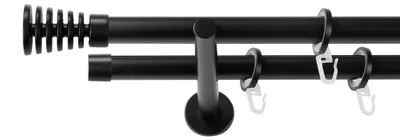 Produktbild von SN Deco Gardinenstange Gap, 19 mm, 2-läufig, Stahl, Komplett-Set mit Ringen, Auflageträger, 400 cm, schwarz