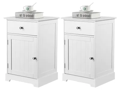 Produktbild von 2er Set Nachttisch Nachtkommode mit Schublade und verstellbarem Einlegeboden, Beistelltisch für Schlafzimmer und Wohnzimmer, Weiß