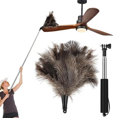 Produktbild von Teleskopischer Staubwedel - Mit Naturstraußfedern - Ausziehbar und Biegbar - Bis 126 cm - Schwarz