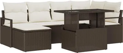 Image de vidaXL Ensemble de canapé de jardin avec coussins 7 pcs brun et crème