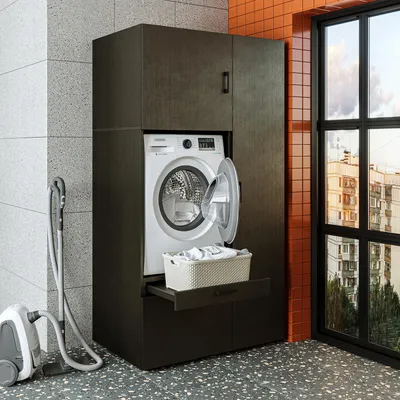 Immagine prodotto di Roomart SERIE 2: mobile da appoggio per lavatrice, larghezza 112 cm, nero-rovere