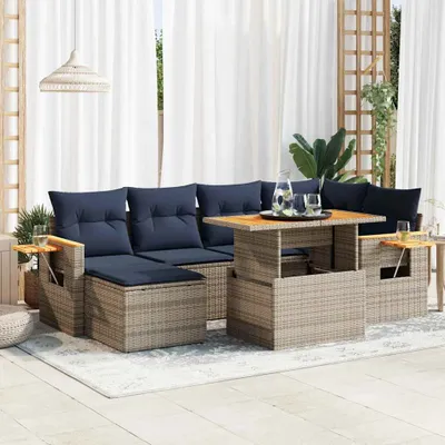 Produktbild von Möbel 7-tlg. Garten-Sofagarnitur mit Kissen Schwarz Poly Rattan - Gartenmöbelgarnituren 3327624
