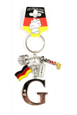 Produktbild von Schlüsselanhänger "G" H.: 11cm Buchstaben/Letter/Initalien/Alphabet/ABC mit Glitzersteinen & Charms Bierkrug/Adler/Deutschland-Fahne/Germany