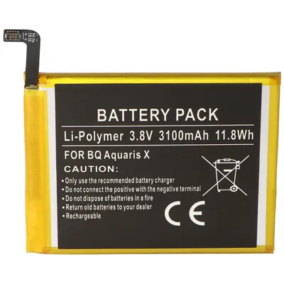 Zdjęcie produktu dla Bateria odpowiednia dla BQ Aquaris X, BQ 3100 Bateria Li-Polymer, 3.8V, 3100mAh Wymiary 70.7 x 61.6 x 4.0mm Uwaga