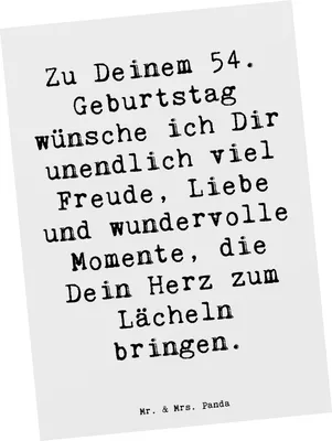 Produktbild von Mr. & Mrs. Panda Postkarte Spruch 54. Geburtstag Freude - Weiß - Geschenk, Happy Birthday, Geburtstagserinnerungen, Postkarten, Ansichtskarten, Fotokarte, Glückwunsch