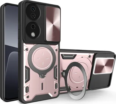 Produktbild von Handyhülle für Honor X7b Dual-Layer Stoßfest Rüstung Hülle mit Dia Kameraschutz und Kreisförmig Ring Ständer Roségold