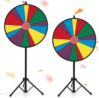 Produktbild von GOPLUS 30 Zoll Glücksrad mit höhenverstellbarem Metallboden, inkl. Radiergummi und Markierstift，Drehrad Preisrad für Lotteriespiele und Partyspiel, bunt