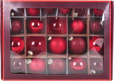 Produktbild von TrendLine Weihnachtskugeln aus Glas Ø 5/ 5,7/ 6,7 cm rot 42 Stück