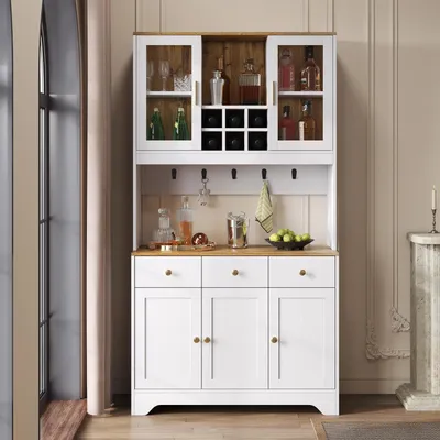 Image de Meuble buffet haut, imitation bois blanc, 94,5 x 30 x 175,5 cm, pour salon ou salle à manger