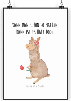 Produktbild von Mr. & Mrs. Panda Bild Alpaka Blume DIN A5 - Weiß - Geschenk, drucke, kunstdruck poster, Witz, Plakat, Lamas, wanddeko, Lama, Wanddekoration