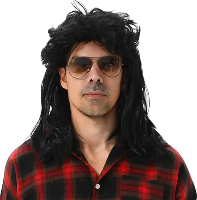 Produktbild von Einheitsgröße MKE-8|MAASKANTJE "Schnitzel" Retro Mullet Vokuhila Perücke schwarz