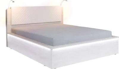 Produktbild von FURMEB24 | Modernes Doppelbett | DENVER 160x200 cm | Holzoptik, gepolstertes Kopfteil, Metallrahmen | LED-Streifen und LED-Lampe inklusive