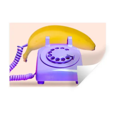 Produktbild von MuchoWow® Wandtattoo Wandsticker Wandaufkleber Banane - Telefon - Lila - Gelb 120x80 cm Selbstklebend und Repositionierbar - Selbstklebend - Fototapeten
