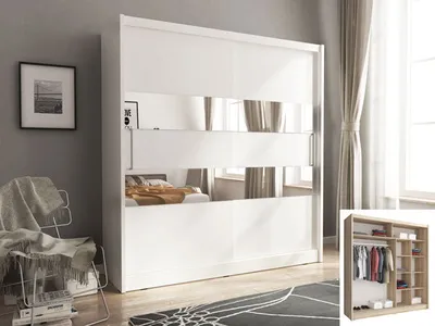 Produktbild von Schiebetürenschrank Kleiderschrank Schlafzimmer Spiegel weiß 200 cm