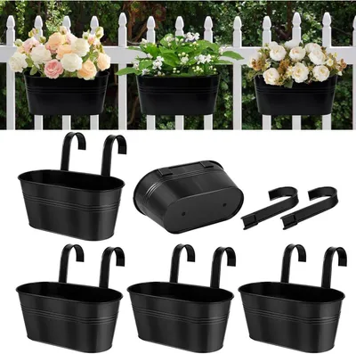 Produktbild von Vensovo Schwarze hängende Blumentöpfe 27,9 cm - 3er Set - Metall-Eisen-Eimer mit abnehmbaren Haken und Ablauflöchern
