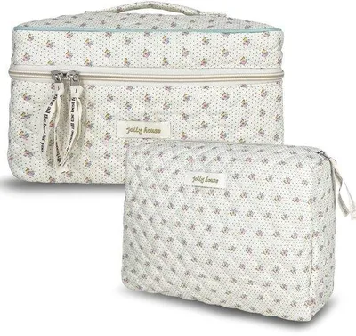 Produktbild von Grosse Reisebeutel aus Baumwolle mit Blumenmuster, Kosmetikbeutel für Damen, große Schönheitsbeutel, Reisezubehör, Kosmetikartikel, weiches Reisegepäck