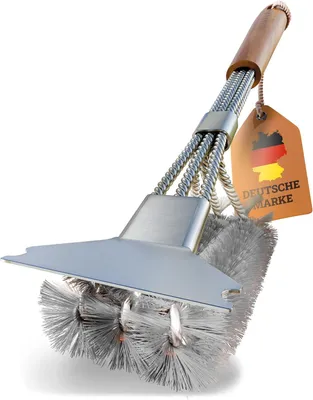 Imagen del producto de Cepillo para parrilla de acero inoxidable, con cerdas de acero resistentes, mango ergonómico, apto para parrillas y hornos