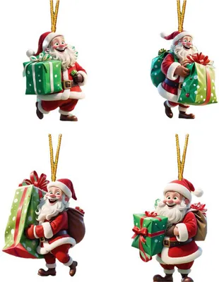 Produktbild von Weihnachtsmann-Ornament, 2D-Acryl-Cartoon-Weihnachtsmann mit Geschenkbox, Weihnachtsbaumschmuck für die Weihnachtsdekoration