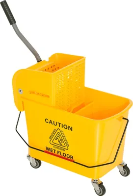 Image de Seau à essorer avec essoreuse - Seau à roulettes - Capacité 20 l - Poignée de transport - Pour usage domestique et professionnel - Jaune