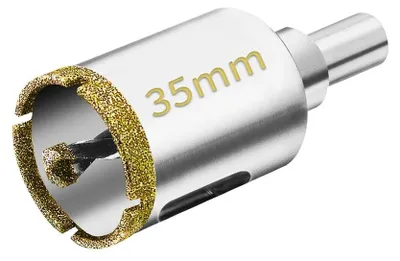 Zdjęcie produktu dla Diamentowa piła do cięcia otworów o średnicy 35 mm, z wiertłem centrującym do szkła i płytek