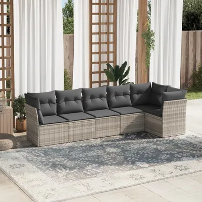 Produktbild von "2026 Promotion" 6-tlg. Garten-Sofagarnitur/Terrassenmöbel - mit Kissen - Hellgrau Poly Rattan - Gartenmöbelset CC12540
