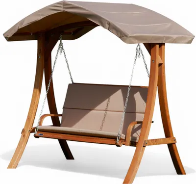 Produktbild von ALEOS. Hollywoodschaukel mit Dach Gartenschaukel Schaukelbank Schaukel zum Sitzen massive Lärchenholzbalken belastbar bis 250kg KUREDO-BRAUN