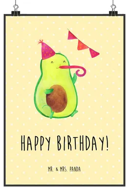Produktbild von Mr. & Mrs. Panda Bild Avocado Geburtstag DIN A4 - Gelb Pastell - Geschenk, Feier, wanddeko, Happy Birthday, Party, drucke, Deko, Poster, Alles Gute, Wandbild