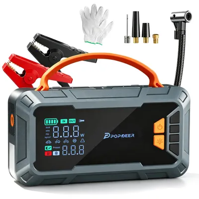 Produktbild von POPDEER PD-JAS3 6000A Starthilfe Powerbank PD65W Tragbar 160PSI Kompressor mit Isolierhandschuhen, LCD-Display & LED-Licht