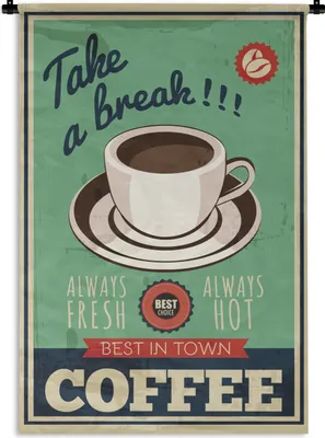 Produktbild von MuchoWow® Wandteppich Wandbehang Kaffee - Jahrgang - Zitat 90x135 cm Tapisserie Dekoration Wandtuch - Baumwolle - Wandskulptur