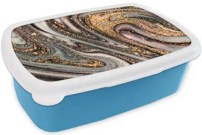 Produktbild von KitchenYeah® Lunchbox Brotzeit Brotdose 17x11 cm Marmoroptik - Gold - Glitter - Luxus - Marmor - Weiß Kinder Brotzeitdose - Lunch - Kunststoff  - Brotbüchse - Sandwichbox - Lunchbox für Kinder